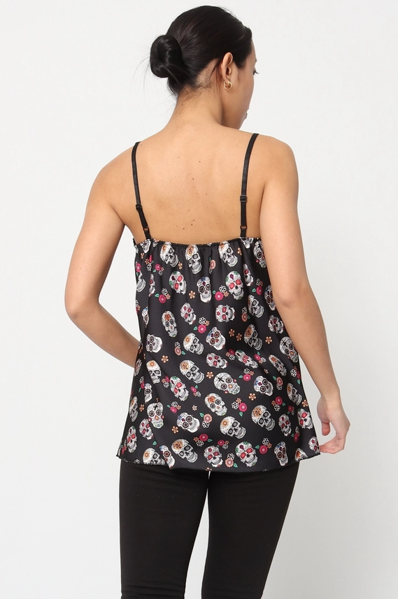 Skull Printed Tank Top with Straps One Size