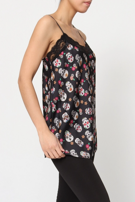 Skull Printed Tank Top with Straps One Size