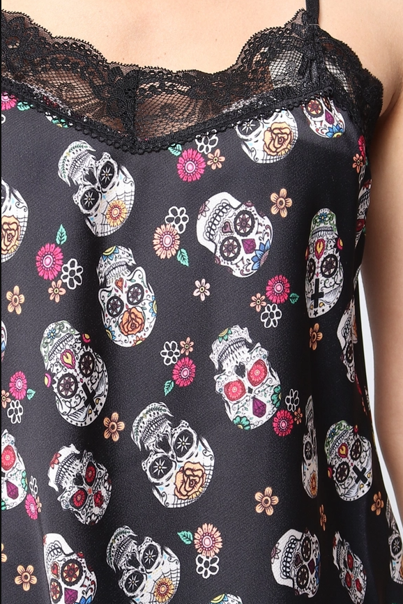 Skull Printed Tank Top with Straps One Size