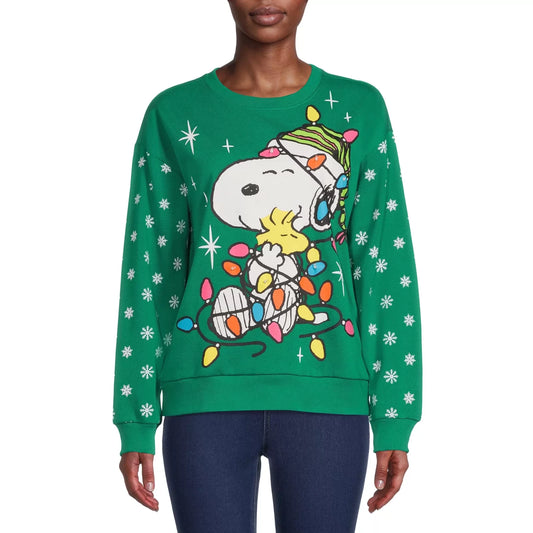 Snoopy Light Up Holiday Christmas Green Sweatshirt by Peanuts