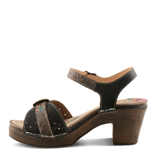 UPPERBUCK Vintage Inspired Black Multi Block Heel Sandal by L'Artiste from Spring Step Shoes