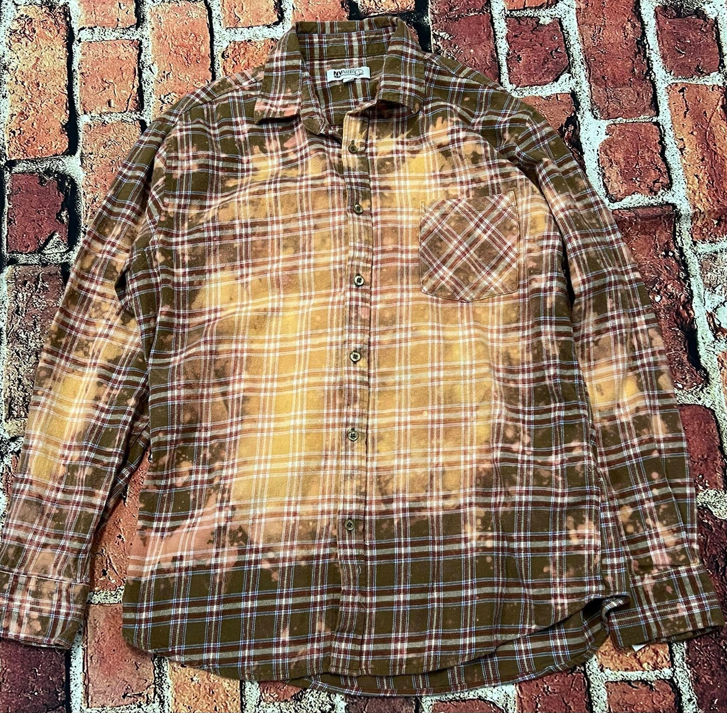 VINTAGE COUNTRY TAPES GUITAR TANYA CASH AND MERLE RUSTY LONG SLEEVE FLANNEL Button Up TOP BACK PATCH SPLATTER