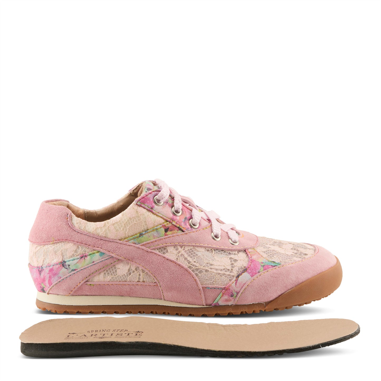 WAVEHELLO Embroidered Floral Mesh Lace Pink Sneaker by L'Artiste from Spring Step Shoes