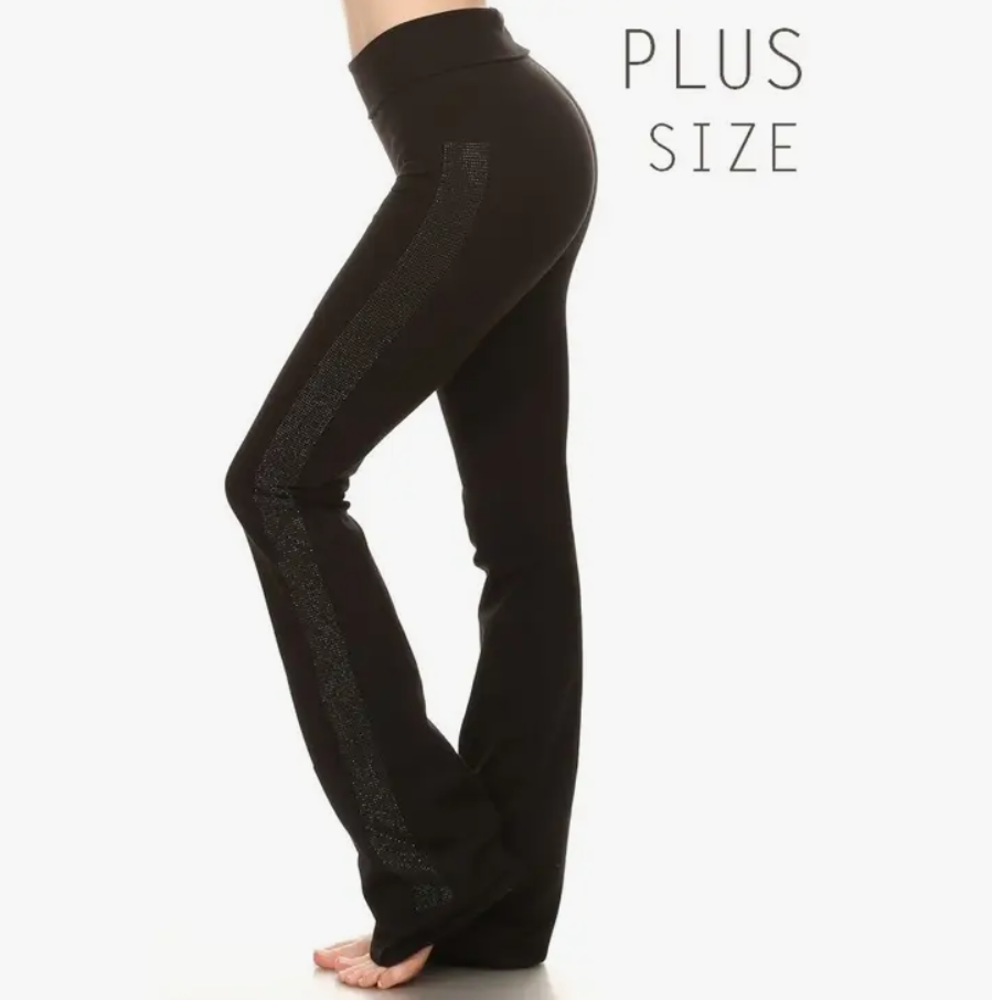 PLUS SIZE Black Stone on Sides Bootcut Yoga Pants - T*PARTY