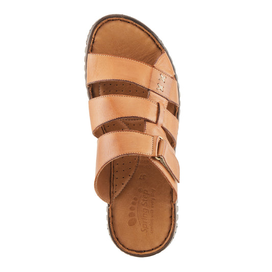 OLLY CAMEL Leather Slip On Sandal