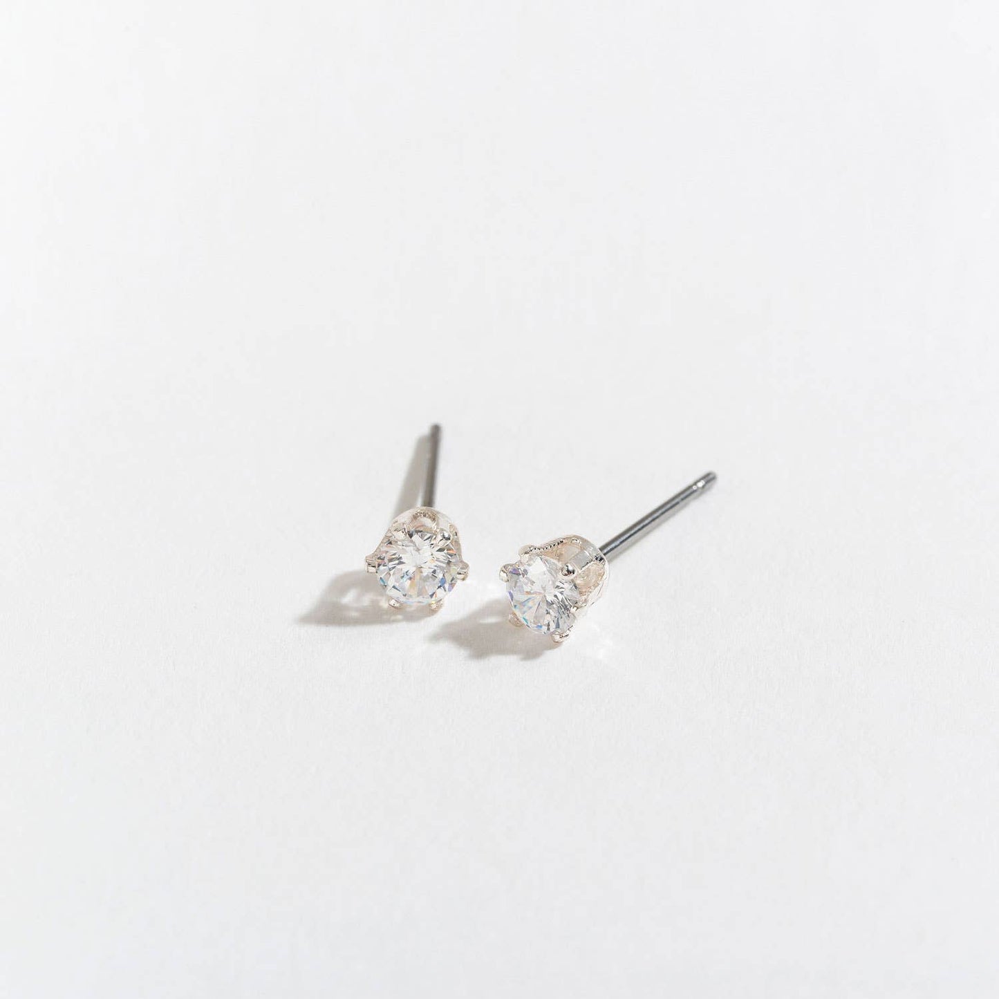 4mm Silver Cubic Zirconia Ear Sense Stud Earrings