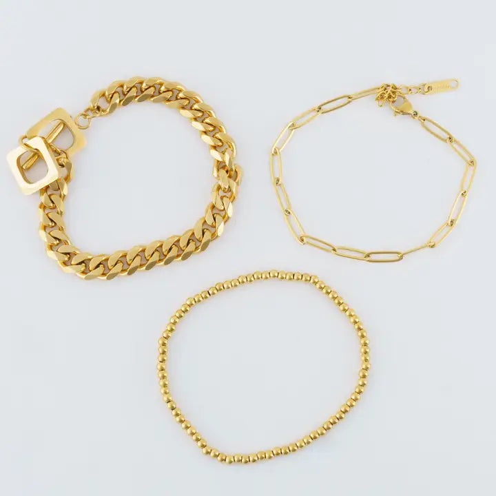 Curb Chunky, Paper Clip and CCB Chain Bracelet Set Extender" 11/2. L" 6 3/4 Narelle Waterproof Jewelry
