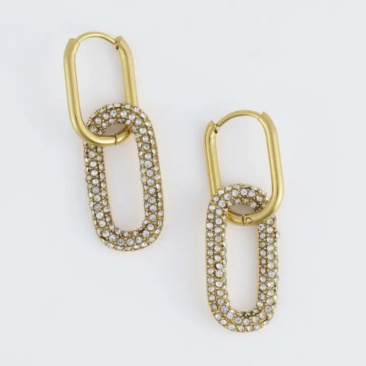 Double Pave Pin Catch Hoop Earrings Narelle Waterproof Jewelry
