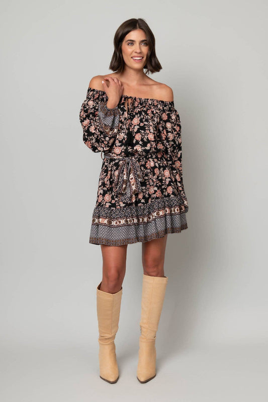 Floral Self Sash Georgette August Sky Dress