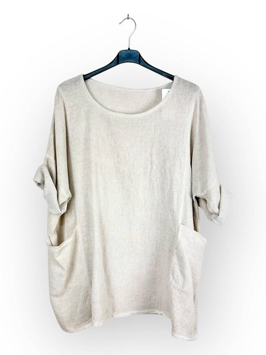 Plain top in linen and cotton with two pockets Made in Italy