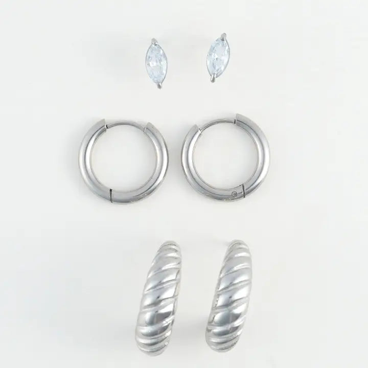 Half Moon Hoop Trio Earrings Narelle Waterproof Jewelry