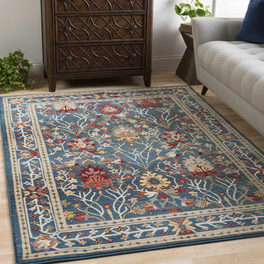 Neola Navy Blue Damask Area Rug