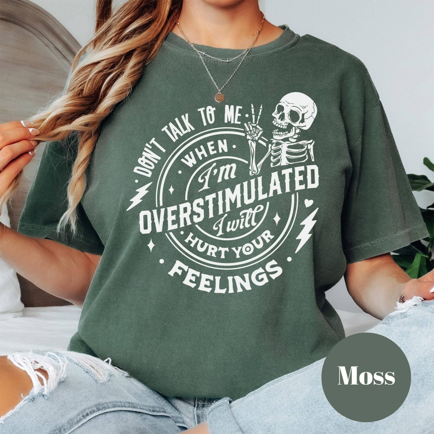 Overstimulated Feelings Shirt, Comfort Colors® Funny Skeleton Tee, Introvert Graphic Tee for Women, Sarcastic Sensory Overload Shirt