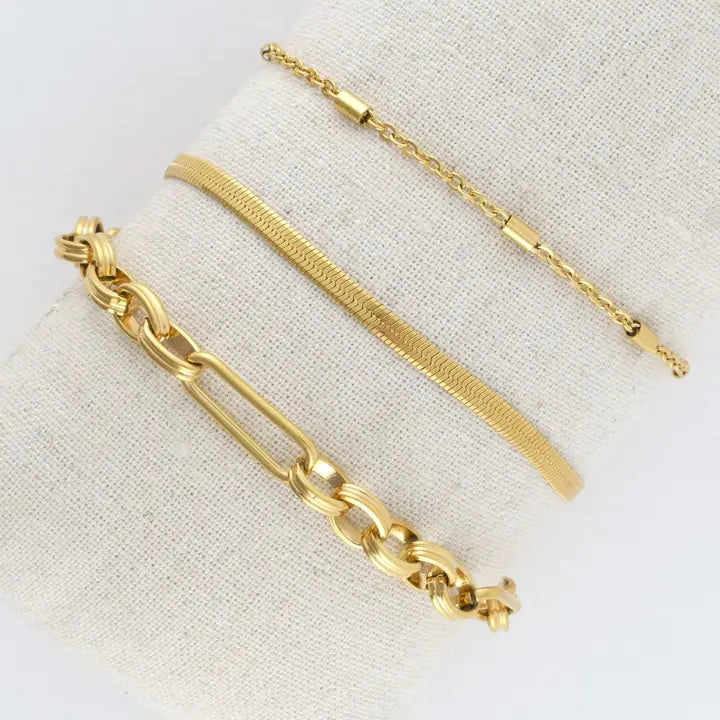 Multi Paper Clip, Snake and Dainty Chain Bracelet Set Extender" 11/2. L" 6 3/4 Narelle Waterproof Jewelry