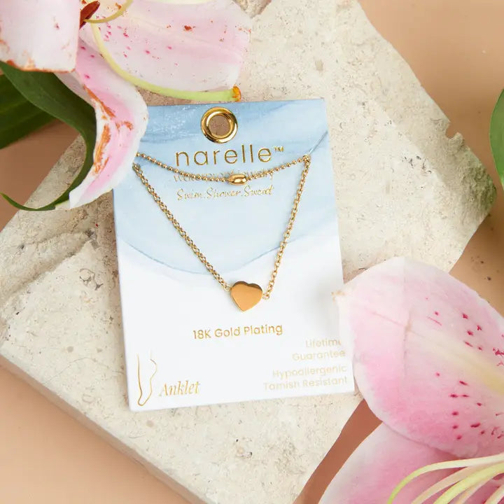 Dainty Heart 2 Rows Anklet Gold . L" 8 1/2. Narelle Waterproof Jewelry