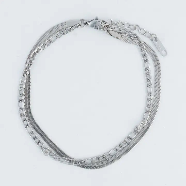 2 Row Snake Chain Anklet Silver L" 8 1/2 Narelle Waterproof Jewelry