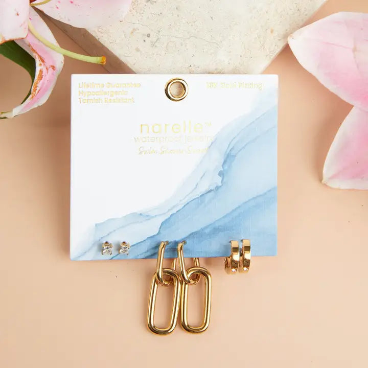Double Linked Hoop Trio Earrings Narelle Waterproof Jewelry