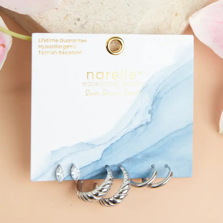 Half Moon Hoop Trio Earrings Narelle Waterproof Jewelry