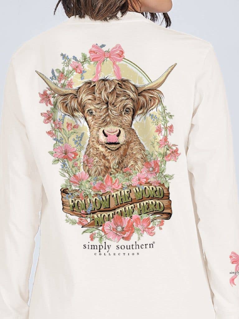 Follow the Word not the Herd YOUTH-LS-HERD-LINEN Cream Long Sleeve Tee by Simply Southern