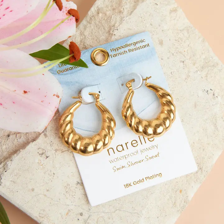 Twisted Chunky Pin Catch Hoop Earrings Narelle Waterproof Jewelry
