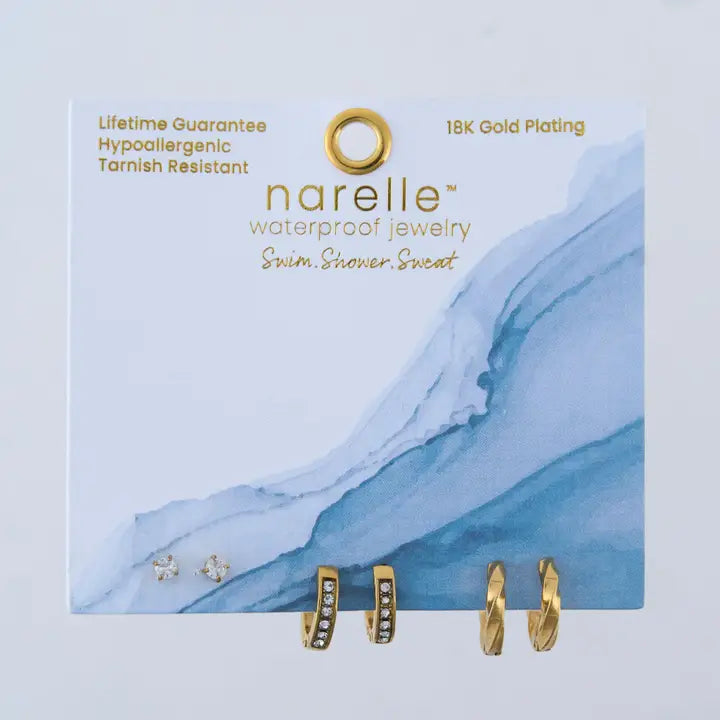Pave Hoop Trio Earrings Narelle Waterproof Jewelry