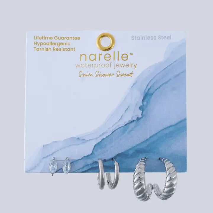 Half Moon Hoop Trio Earrings Narelle Waterproof Jewelry