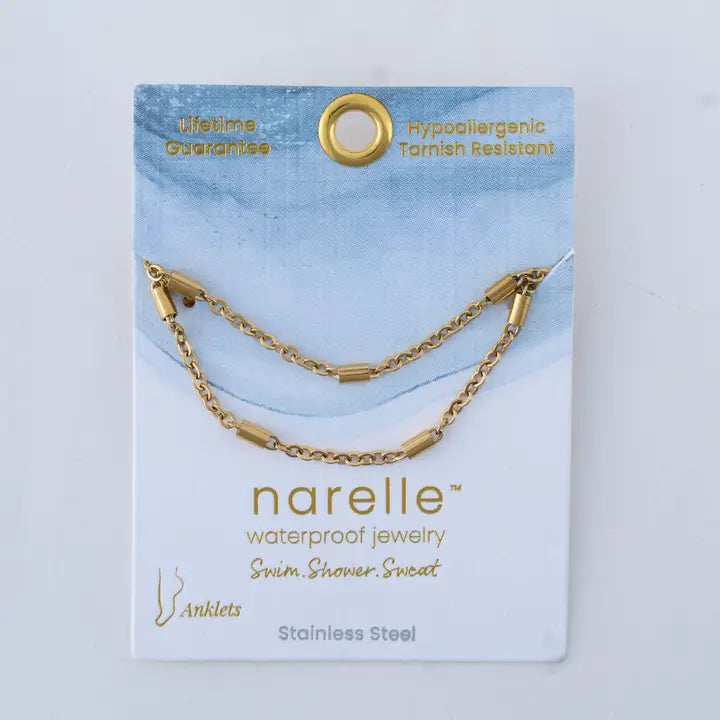 2 Rows Dainty Bar Chain Anklet Gold L" 8 1/2 Narelle Waterproof Jewelry
