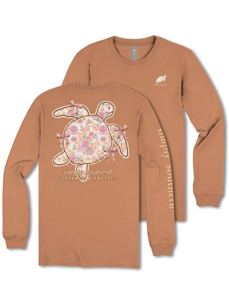 Youth Chestnut Brown Floral Sea Turtle Simply Southern Long Sleeve Tee YTH-LS-TRACKT3-CQTFLR-CHSTNT