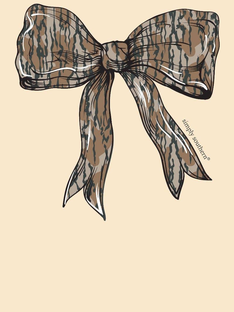 Large Bow Camo Pattern CREW-BARK-SAND Cream Long Sleeve Crew by Simply Southern