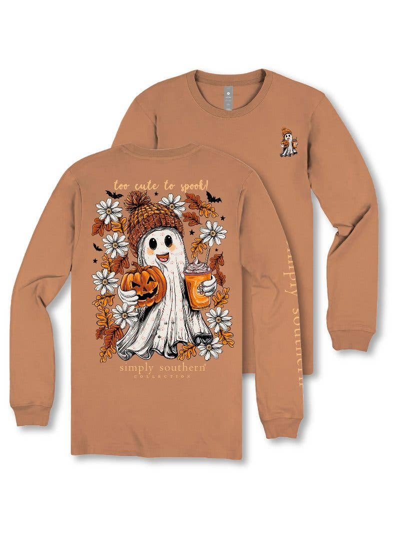 Too Cute to Spook Freindly Ghost LS-GHOST-CHSTNT Brown Long Sleeve Tee by Simply Southern
