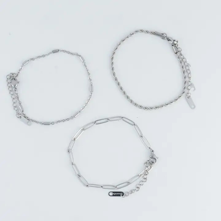 Paper Clip, Twisted and Dainty Chain Bracelet Set Extender" 11/2. L" 6 3/4 Narelle Waterproof Jewelry