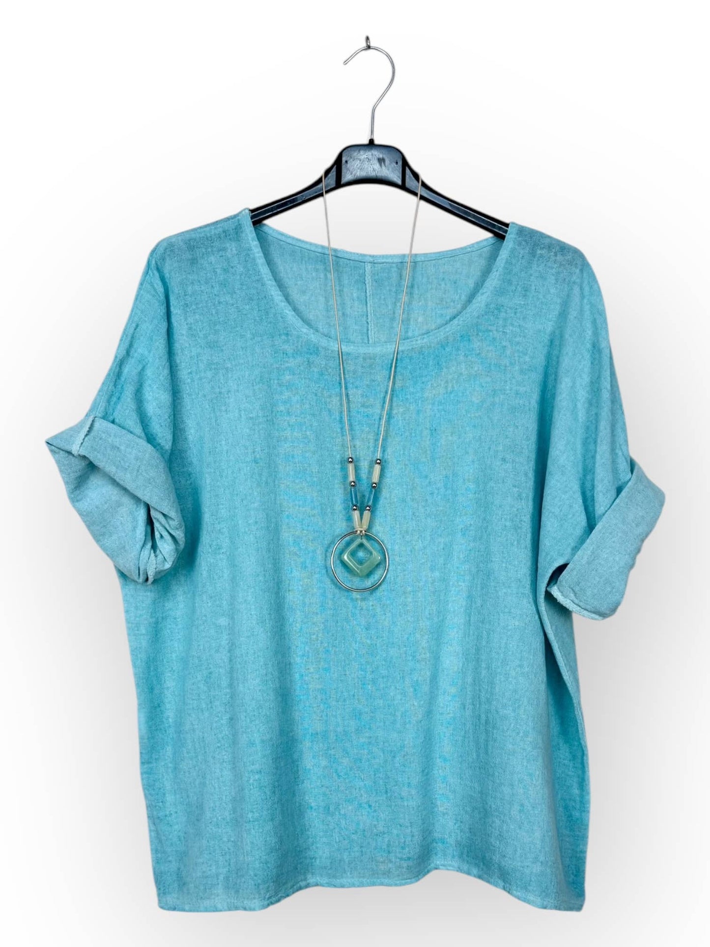 Washed cotton top with necklace Made in Italy