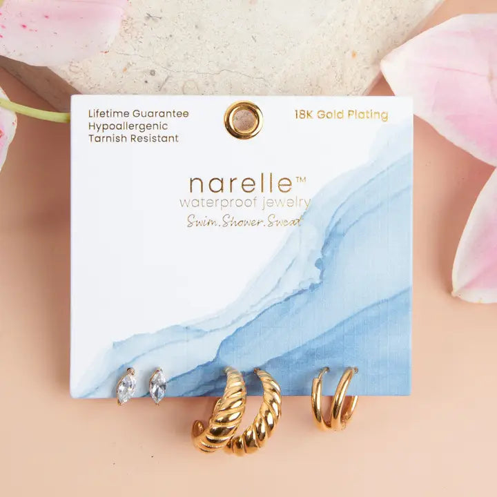 Half Moon Hoop Trio Earrings Narelle Waterproof Jewelry