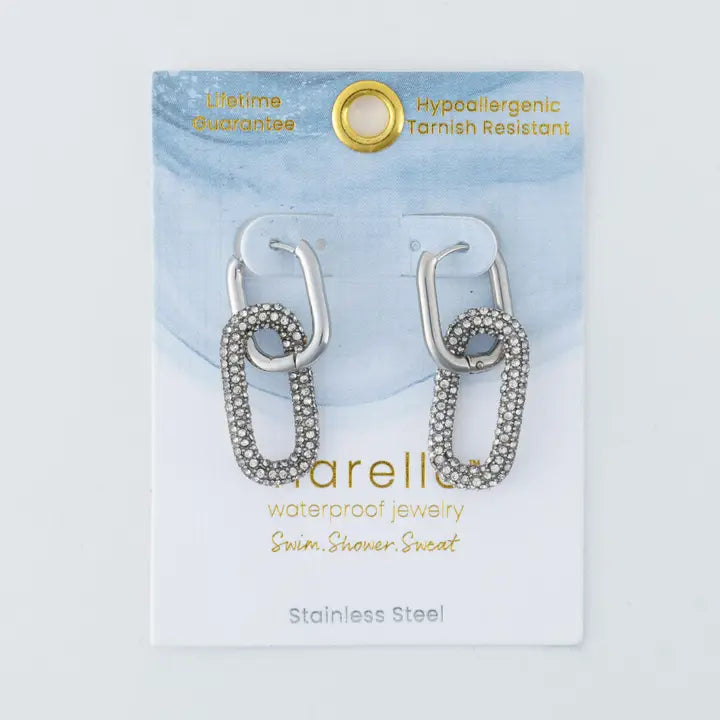 Double Pave Pin Catch Hoop Earrings Narelle Waterproof Jewelry