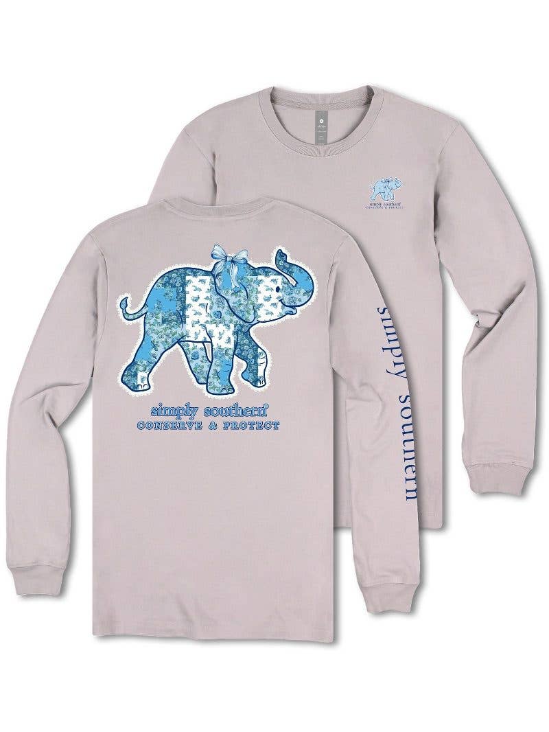 Blue Floral Elephant Simply Southern Long Sleeve Tracker Tee LS-TRACKE1-FLRBL-DRFTWD