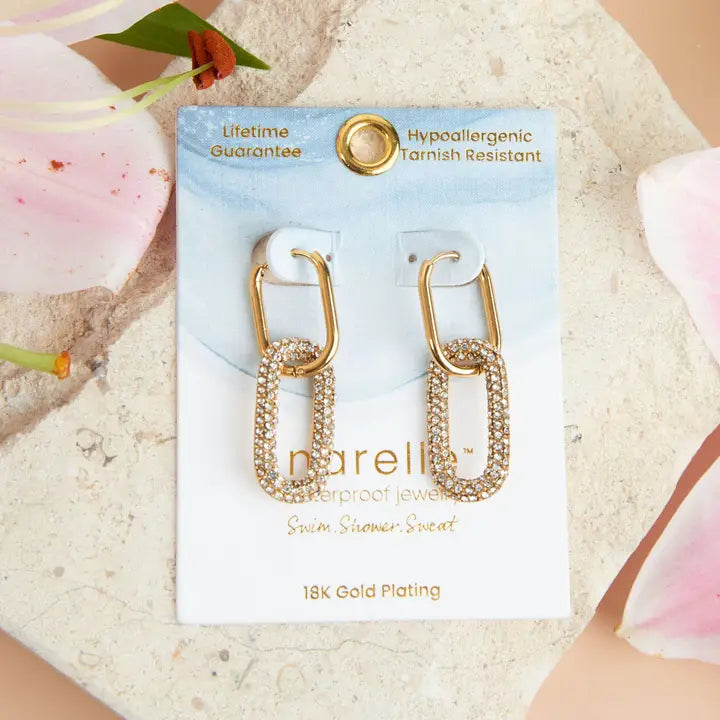 Double Pave Pin Catch Hoop Earrings Narelle Waterproof Jewelry