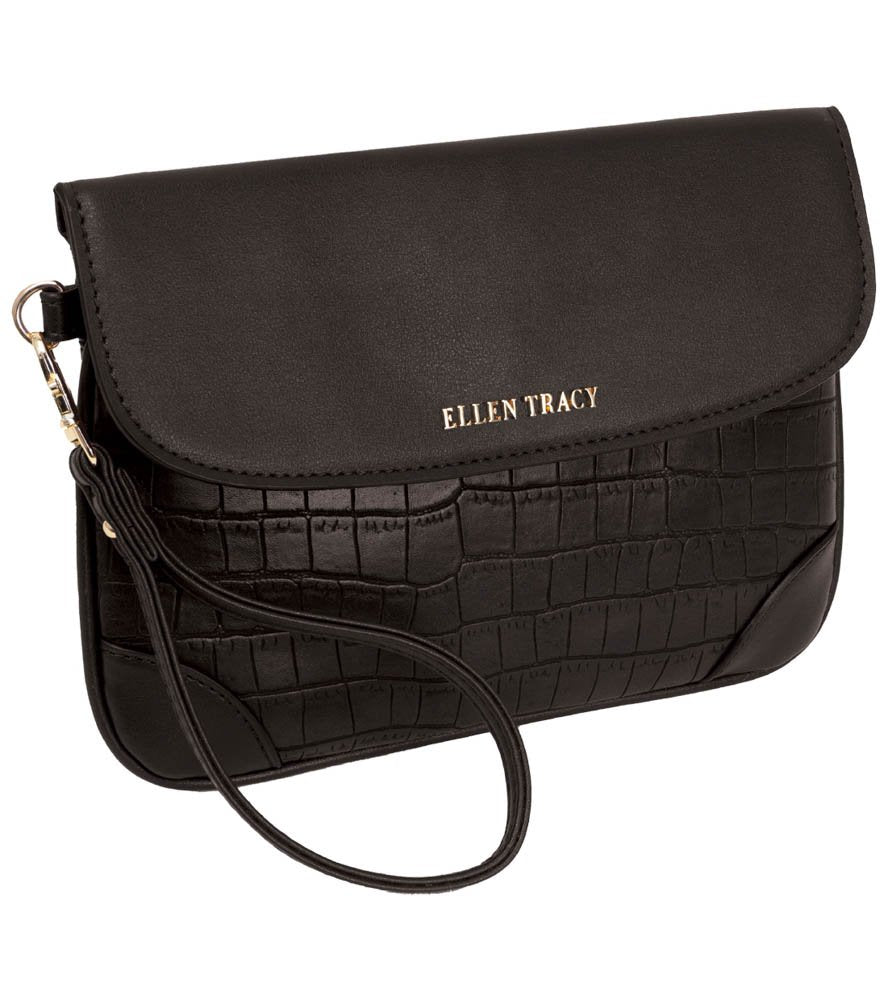 Black Ellen Tracy CROCO CLUTCH WRISTLET