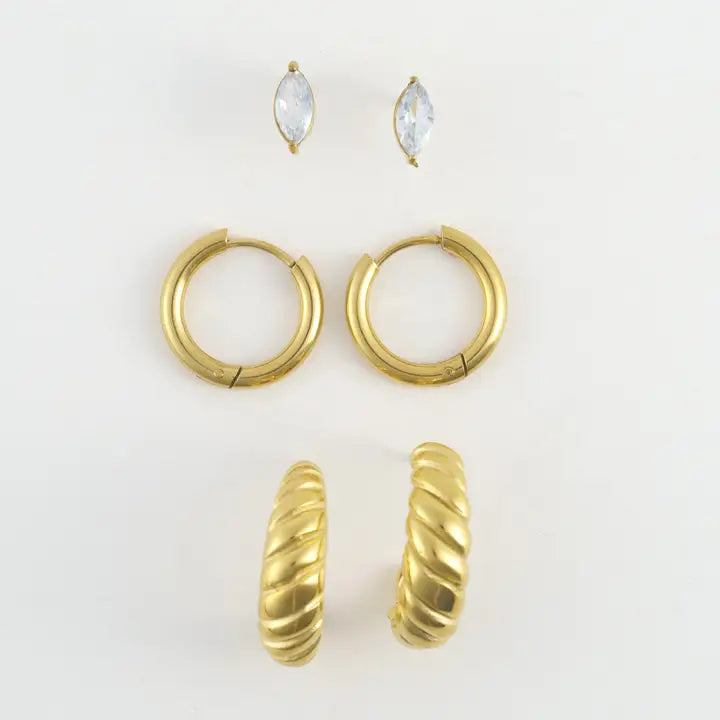 Half Moon Hoop Trio Earrings Narelle Waterproof Jewelry