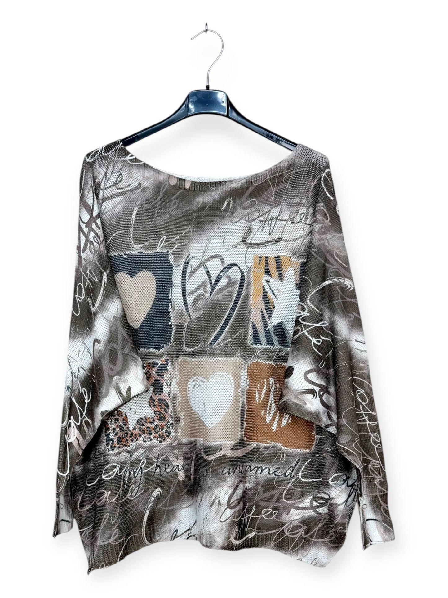 Love Leopard Brown Patterned knit sweater, long sleeves Made in Italy