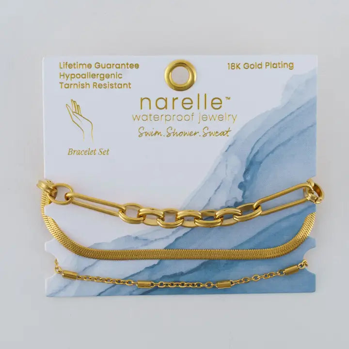 Multi Paper Clip, Snake and Dainty Chain Bracelet Set Extender" 11/2. L" 6 3/4 Narelle Waterproof Jewelry