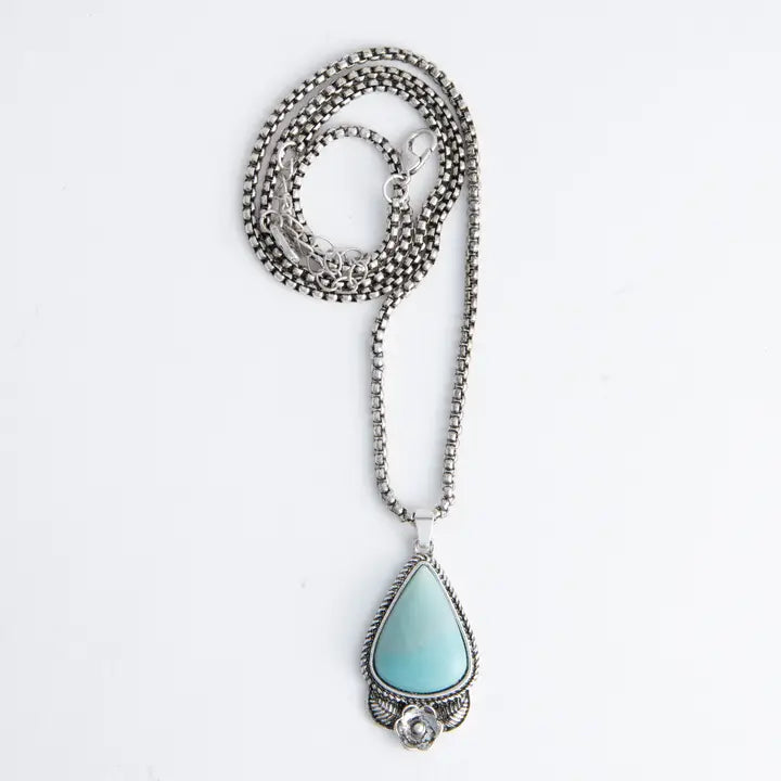Pippa Genuine Amazonite Stone Flower 20" Pendant Necklace by Howard's