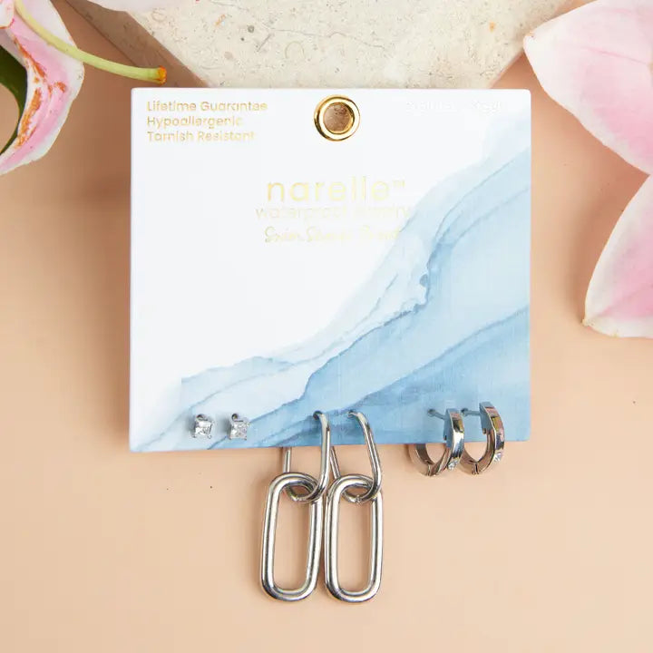 Double Linked Hoop Trio Earrings Narelle Waterproof Jewelry