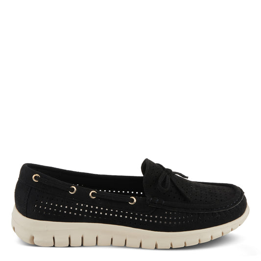 Aboard Black Square-Dot Moccasins by Patrizia