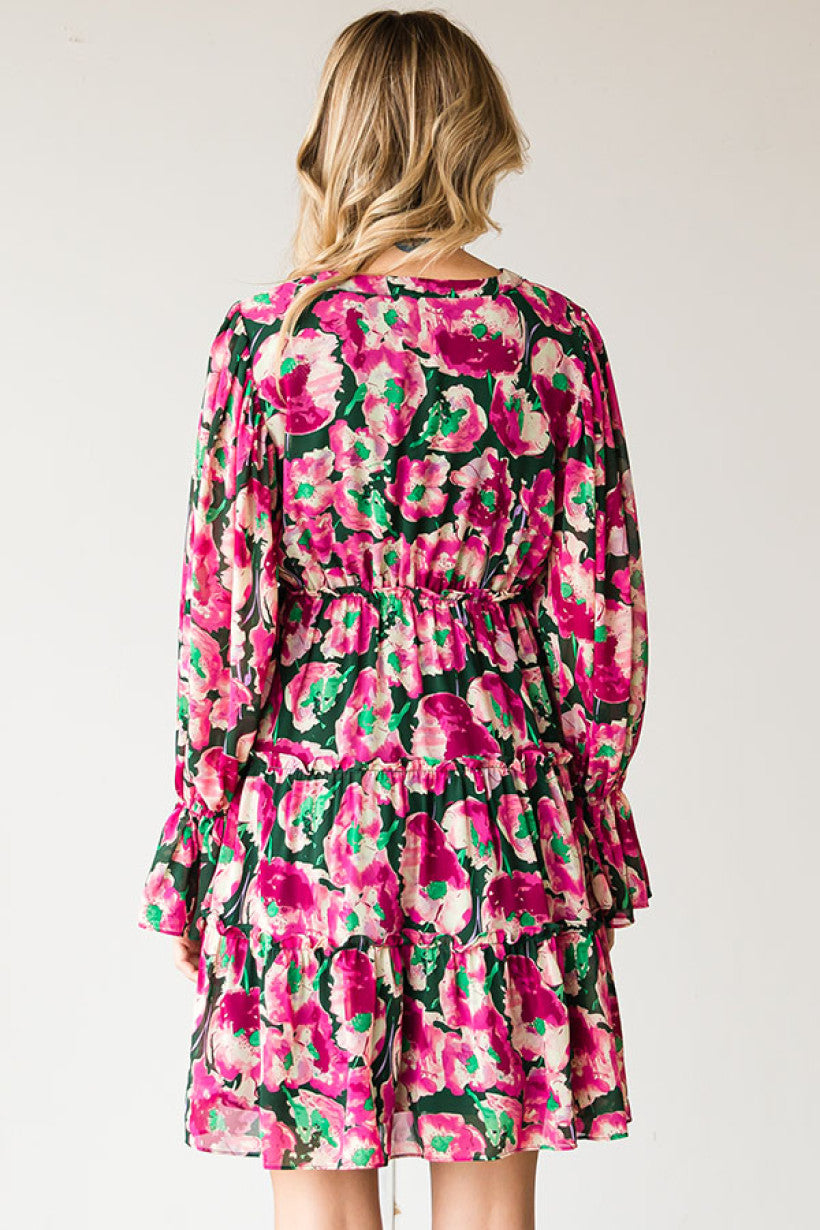 Floral Print Ruffled Chiffon Short Dress