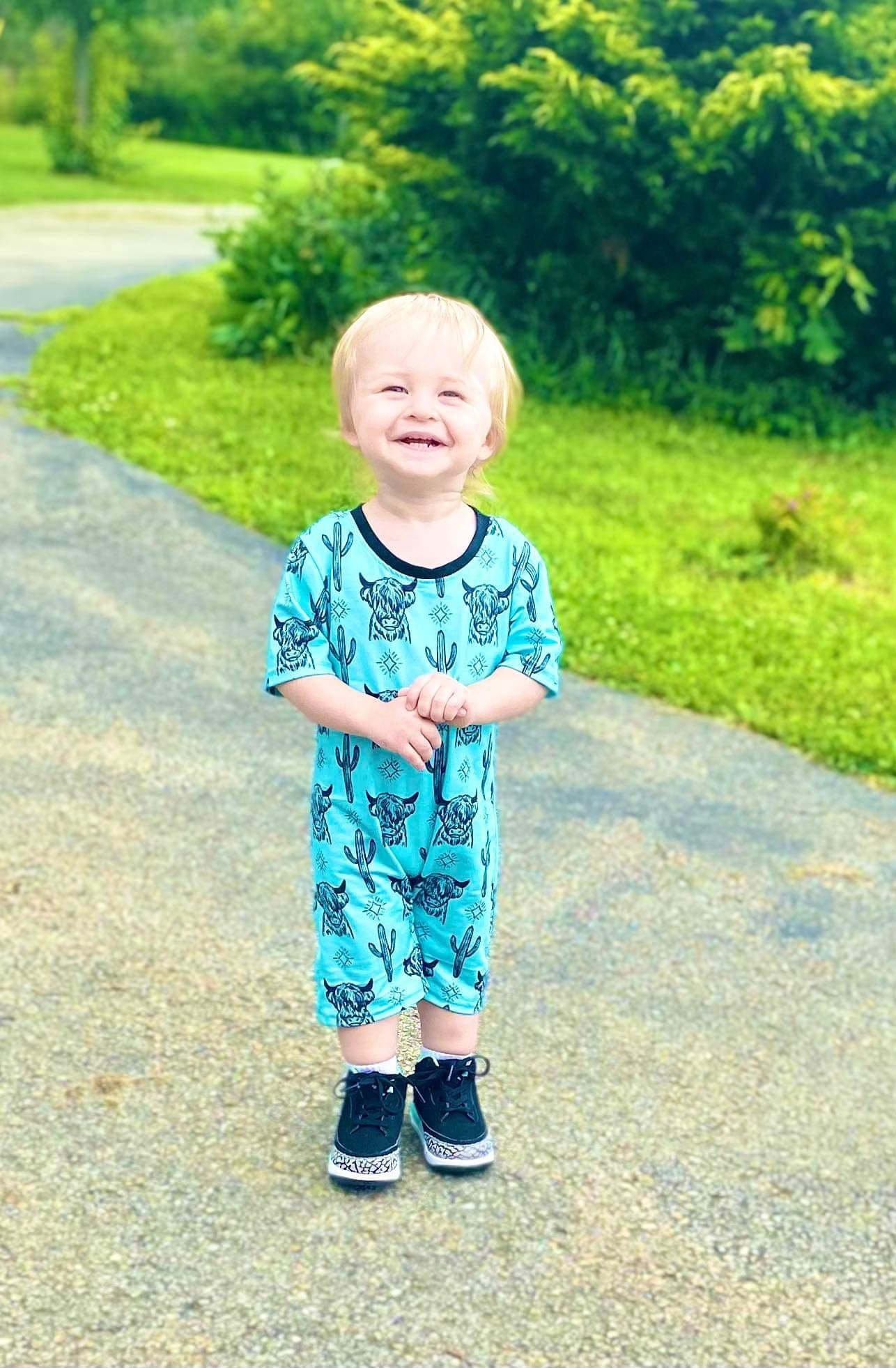 Blue Highland Boy romper