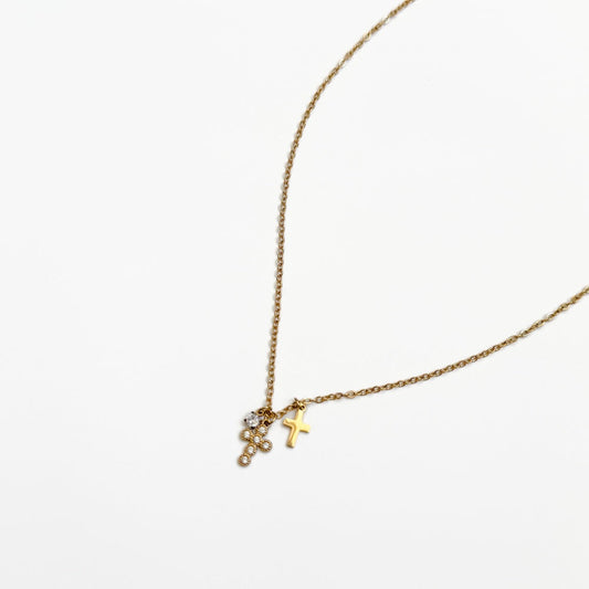 Petite Double Cross Necklace - WATERPROOF