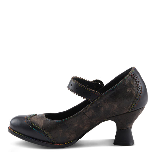 MACIAS-FLEUR Black multi a timeless elegant baroque-inspired Mary Jane shoe by L`ARTISTE