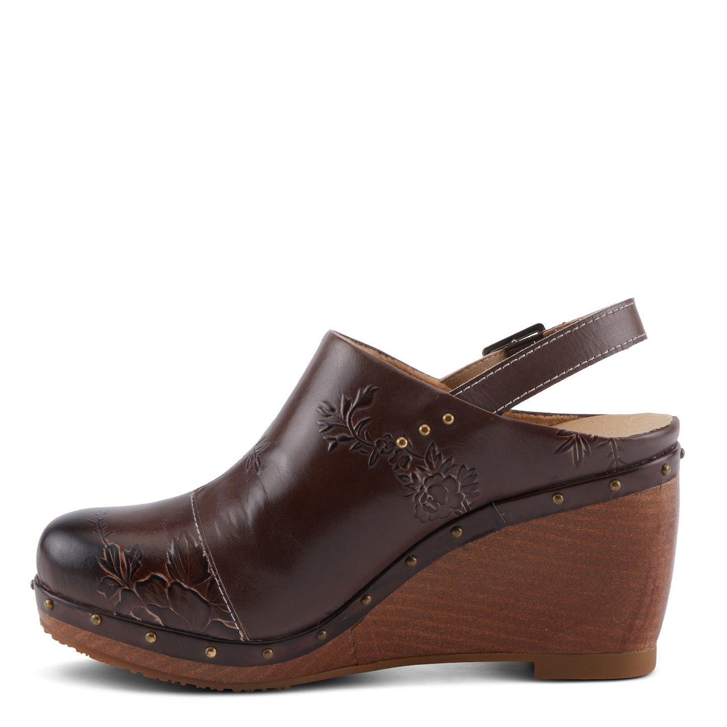 LOVEYA Slingback Wedge with hand painted flowers in a Chocolate Brown by L`ARTISTE