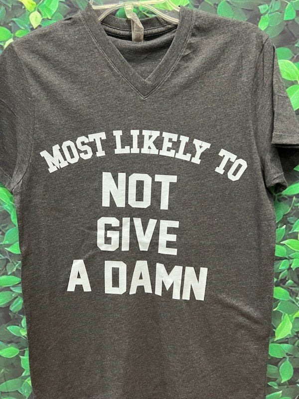 Most Likely To Not Give A Damn Delta VNeck Graphite Heather Tee