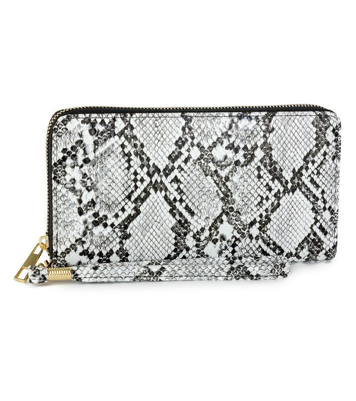 Grey Rebecca & Rifka Vegan Snakeskin Leather Single Zip Wallet